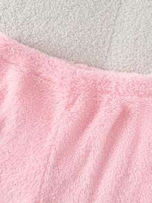 SHEIN Playful Pals Baby Girls Fluffy Pink Fleece Embroidered Hat Vest + White Sweatshirt + Pink Fuzzy Pants 3 Pieces Set - Multicolor - View 9