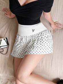 Tideelle Cute Y2k Sweet White And Black Polka Dot A-Line Skirt, Puff Skirt, Cake Skirt, Random Fabric Date Picnic Autumn Back-To-School - White - View 6
