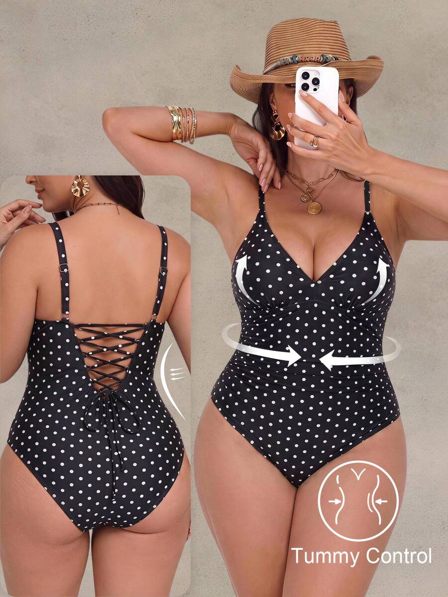 Shapewave Plus Size Women Sexy Beach Shaping One-Piece Swimsuit - Black - View 1