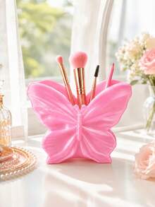 1PC Standard Size Compact Durable Lightweight Plastic 3D Printed Butterfly Cute Aesthetic Multi Functional Makeup Brush Holder Pen Cup Desk Organizer Storage Box Creative Vanity Office Home Workspace Decor Gift For Beauty Lovers - multicolor - View 5