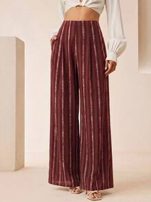 Anewsta Women's Striped Casual Versatile Daily Wear Suit Pants - Burgundy - View 6