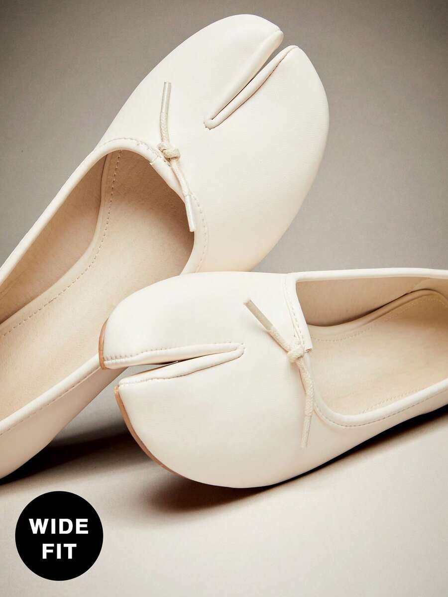 SHEIN SHUZIA Wide Fit Women's Minimalist Slip-On Classic Closed-Toe Comfortable Flat Shoes, Suitable For Daily Wear - Beige - View 1