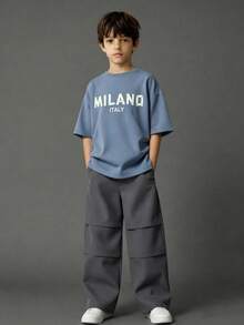 SHEIN Casuvi Kids Tween Boy Letter Print T-Shirt And Long Pants 2 Pieces Set - Multicolor - View 3