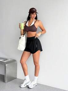 SHEIN Dewbera Summer 2-In-1 Running Comfortable Anti-Exposure Yoga Shorts - Black - View 6