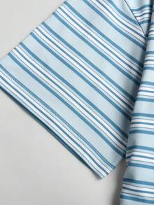 SHEIN Tween Girl Summer Casual Blue Striped Waist-Cinching T-Shirt Back-To-School Top - Blue - View 5