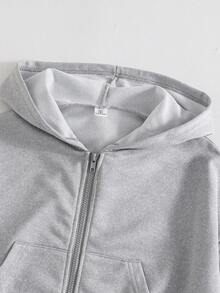 SHEIN 青少年女孩秋季服飾 銀色白色黑色大廓形街頭風拉鍊連帽衛衣休閒外套保暖穿搭長袖寬鬆第六級學校 - 灰色 - 查看 7