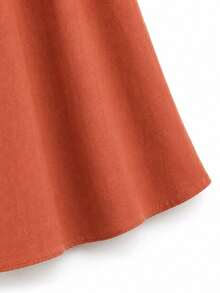 SHEIN CURVE+ Gaun Midi A-Line Tanpa Lengan Leher Bulat Bordir Warna Polos Minimalis untuk Wanita Ukuran Plus, Cocok untuk Liburan Kasual Musim Panas - Rust Brown - View 4