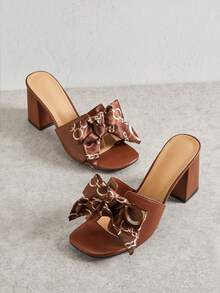 SHUZIA Women's Minimalist Fashion Comfy Ribbon Decor Round Toe Block Heel Sandals - Chocolate Brown - View 1
