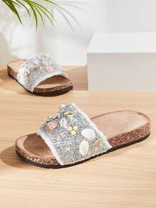 SHUZIA Women's Casual Comfy Mesh Slip-On Flat Sandals - White - View 5