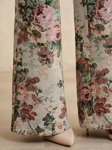 Anewsta Women's Button Pocket Jacquard Casual Straight Leg Pants Vintage - Apricot - View 4