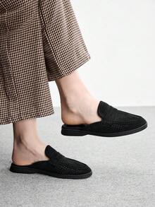 CUCCOO BIZCHIC 時尚女款黑色麂皮鏤空舒適通勤女式穆勒鞋，平底女鞋適合戶外度假、購物、上班及日常通勤，百搭平底女鞋 - 黑色 - 查看 4