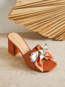 SHUZIA Women's Minimalist Fashion Comfy Ribbon Decor Round Toe Block Heel Sandals - Maroon - View 7