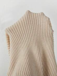 SHEIN Sweater Rajut Bergaris Wanita, Kerah Tinggi dengan Trim Kontras, Potongan Ramping, Lengan Panjang, Hem Tidak Beraturan, Elegan - Aprikot - View 5