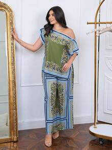 The Leen Edit Women's Green Gingham Summer Boho Tropical European Elegant Holiday Vacation Matching Top A,Casual Bohemian Floral Color Block Print Set - Green - View 2