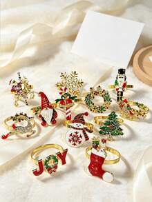 12PCS Christmas Tree Reindeer Wreath Bell Candy Cane Snowflake Napkin Rings Set Durable Rustproof Elegant Metal For Hotel Restaurant Home Party Table Decor Supplies - Multicolor - View 8