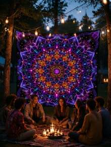 1pc Glow-In-The-Dark Sun Shade Curtain, Fluorescent Floral Symmetrical Pattern Canopy For Beach Camping Garden Picnic, Lightweight Outdoor Shelter, Poles Not Included - Printing - View 5