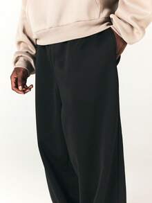 PLAYBOY X SUMWON Bunny Embroidered Wide Leg Sweatpants With Patch Pockets Relaxed Fit Fleece Joggers Cozy Fall Winter Loungewear - Black - View 6