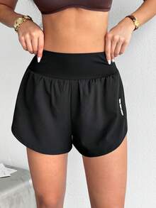 SHEIN Dewbera Summer 2-In-1 Running Comfortable Anti-Exposure Yoga Shorts - Black - View 4