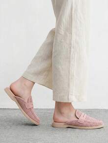 CUCCOO BIZCHIC 時尚女款粉色麂皮鏤空舒適通勤女穆勒鞋 平底女鞋 適合戶外度假購物上班、日常通勤 百搭平底女鞋 - 粉色 - 查看 10