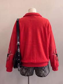 Attitoon 女款休閒半拉鍊寬鬆衛衣，女款秋冬服飾，蜘蛛印花，街頭風，適合日常通勤、約會、聚會、秋冬、夏季、派對、婚禮、海灘、畢業典禮，優雅、休閒、外出、Y2K、音樂節穿搭、度假服飾、返校穿搭 - 彩色 - 查看 2