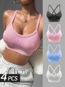 SHEIN Velisys 女款豹紋休閒日常運動內衣 4件/組 - 彩色 - 查看 2