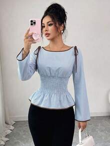 Selenza Women's Striped Colorblock Casual Daily Wear Shirt - Blue - View 5