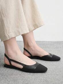 CUCCOO BIZCHIC 女款小方頭平底黑色拼接低鞋幫後扣涼鞋，輕便舒適簡約，適合通勤日常穿著 - 0837黑1# - 查看 4