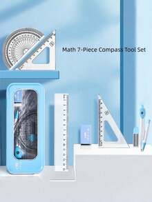 Math Geometry Drawing Tool Set With Compass, Rulers, Eraser, Pencil Sharpener And Blue Storage Box. Back‑To‑School Stationery For Student Campus Use. - Multicolor - View 10