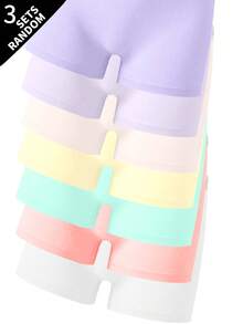 7 Sets Random 3 Pieces Tween Girls Simple Basic Solid Color Letter Contrast Camisole Top & Shorts Underwear Set - Multicolor - View 4