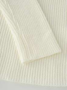 Balvessa Women's Solid Color Stand Collar Long Sleeve Shoulder Button Design Fitted Sweater - White - View 6