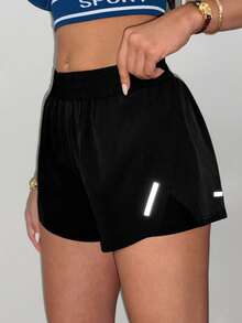 SHEIN Dewbera Double Layer Anti-Exposure Drawstring Sports Shorts - Black - View 1