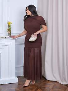 The Leen Edit Elegant Dark Brown Ruched Bodycon Dress For Women,Autumn Evening Cocktail Party, Date,Formal Gathering,Christmas New Year Winter Dresses Summer - Brown - View 3