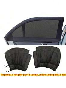 1Set Universal Car Sun Shade Window Curtain UV Protection Side Window Cover Front Rear Window Sun Visor Heat Insulation Sun Block Mesh Reflective Film Auto Accessories For Sedan SUV Vehicle Interior Decoration - Black - View 9