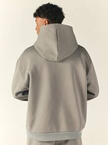 SUMWON Oversized Pullover Hoodie With Embroidered Logo Chest Detail Single Centre Pocket Ribbed Cuffs Hem Fall Winter Essential - Light Grey - View 2