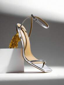 SHUZIA Women's Sexy Ankle-Strap Chic Sculptural Heel Sandals - Silver - View 6