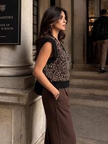 Anewsta Autumn/Winter Mori Style Vintage V-Neck Knitted Vest, Colorful Mixed Yarn Heavy Embroidery Floral Sleeveless Top, Soft Vintage Layering Outerwear - Black - View 4