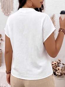 SHEIN LUNE CURVE Plus Size Women's Spring/Summer Fashion Casual Daily Versatile Hollow Lace Batwing Sleeve Blouse Formal Vacation White - White - View 2