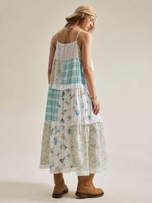 SHEIN Women's Minimalist Plaid Patchwork Camisole Dress - Multicolor - View 2
