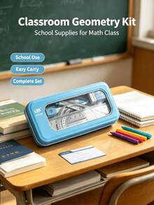 Math Geometry Drawing Tool Set With Compass, Rulers, Eraser, Pencil Sharpener And Blue Storage Box. Back‑To‑School Stationery For Student Campus Use. - Multicolor - View 4