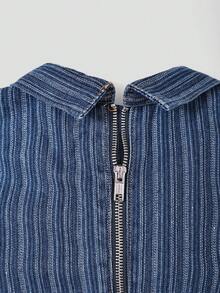 GlowEve Women's Bowknot Casual Elegant Daily Autumn Denim Dress Office Tea Party Blue And White Stripe Retro 90s Fformal Office Tea Party - Dark Wash - View 5