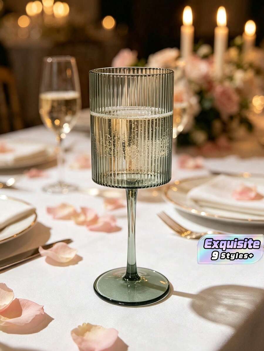 Striped Cylindrical Stemmed Wine Glasses, Pink/Green/Blue, Suitable For Friend Gatherings, Weddings, Banquets, Festivals And Birthday Parties (Bubbles May Appear On The Glass Body, Which Is Normal) - View 1