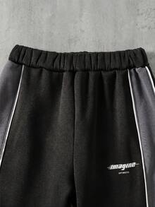 SHEIN 青少年男孩圖案連帽衛衣與運動長褲2件套 - 黑色 - 查看 4