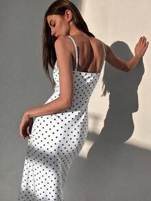 Aloruh 女款波點休閒派對中長版細肩帶洋裝 - 白色 - 查看 2