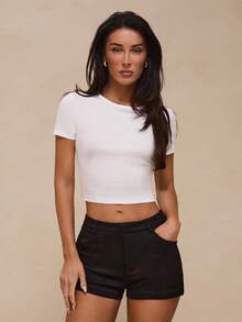 SHEIN Sports Women's Summer Casual Sports T-Shirt, Round Neck Short Sleeve With Back Lace Patchwork And Bow Tie Design - White - View 3