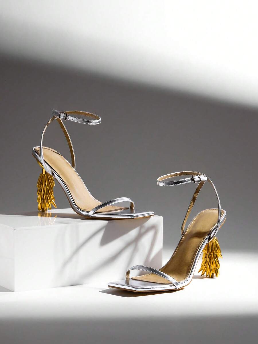 SHUZIA Women's Sexy Ankle-Strap Chic Sculptural Heel Sandals - Silver - View 1