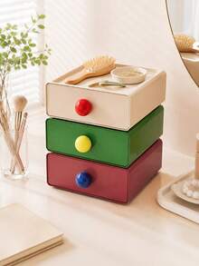 Zazumi 1pc Stackable Drawer Storage Box With Colorful Round Knobs Desktop Organizer Minimalist Vanity Decor Cute Housewarming Gift - default - View 2