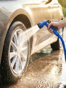 1pc The Blue Telescopic Elastic Hose, Equipped With An Adjustable Nozzle, Is Suitable For Car Washing, Lawn Watering, Plant Care, And Pet Bathing. It Can Be Used All Year Round And Is Made Of Hose And Connector. - Blue - View 3