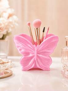 1PC Standard Size Compact Durable Lightweight Plastic 3D Printed Butterfly Cute Aesthetic Multi Functional Makeup Brush Holder Pen Cup Desk Organizer Storage Box Creative Vanity Office Home Workspace Decor Gift For Beauty Lovers - multicolor - View 7