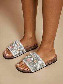 SHUZIA Women's Casual Comfy Mesh Slip-On Flat Sandals - White - View 3