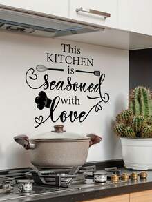 1PC Black UV Vinyl Waterproof Oilproof Removable Self Adhesive Quote This KITCHEN Is Seasoned With Love Inspirational Typography Wall Decal Sticker For Home Dining Room Kitchen Farmhouse Rustic Modern Wall Decor Gift - multicolor - View 4